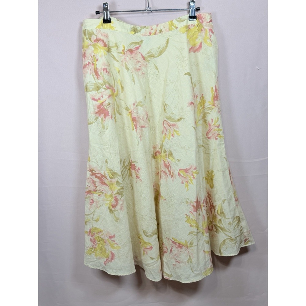 Chaps Yellow Long Skirt 8 Linen-Blend Vintage Floral Cottagecore Coquette Modest